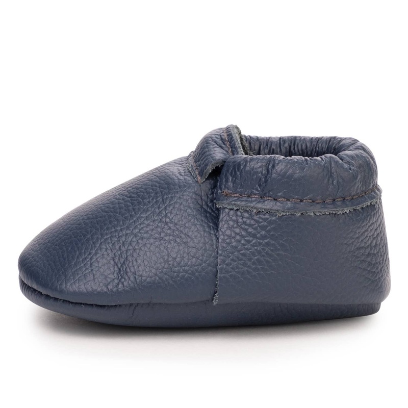 Navy Fringeless Moccasins US 2 (0-6 Months; 3.75″ Sole)