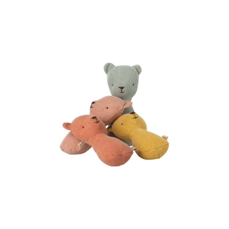 Teddy Rattles – Coral, Yellow, or Rose Dusty Coral