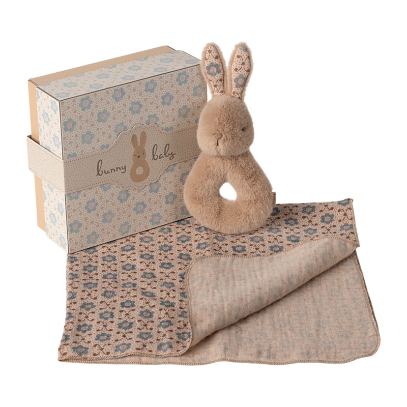Rabbit rattle set – Cream peach
