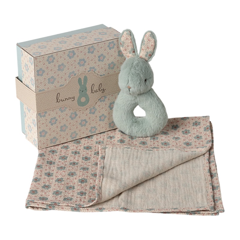 Rabbit rattle set – Mint