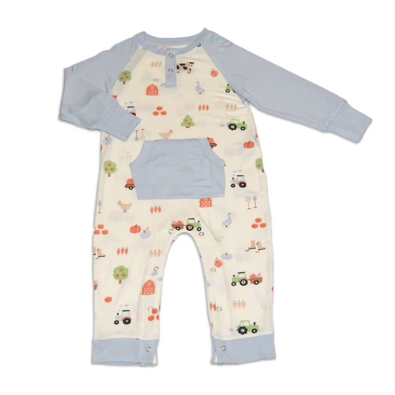 Bamboo Long Sleeve Romper with Kangaroo Pocket Pumpkin Farm 0-3M
