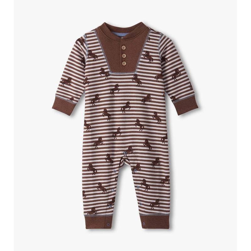 Ranch Horses Button Yoke Romper 3-6M