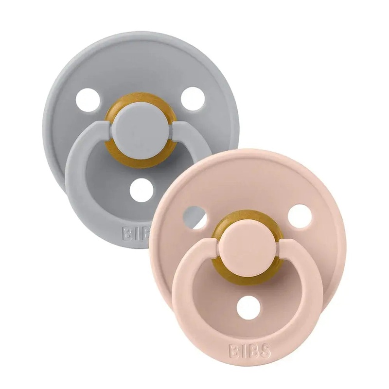 BIBS Colour 2 PACK Round Pacifier  – Size 1 Cloud/Blush