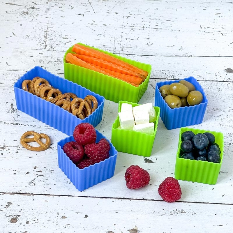 *YumBox Mini Silicone Bento Cup Set of 6 Blue/Green
