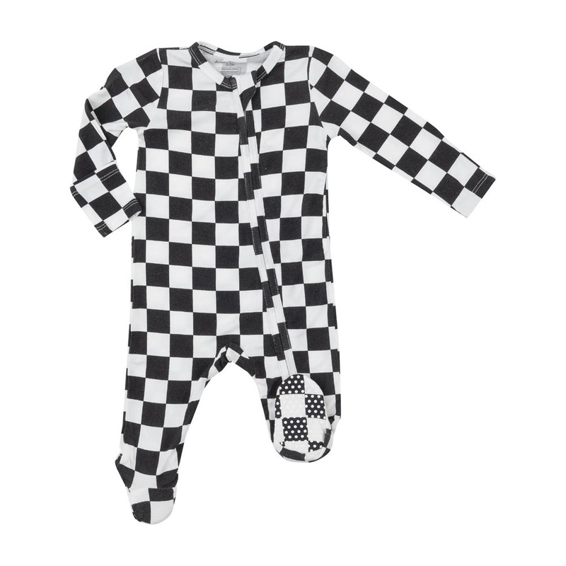 Angel Dear 2-Way Zipper Footie – Checkerboard Black 6-9m