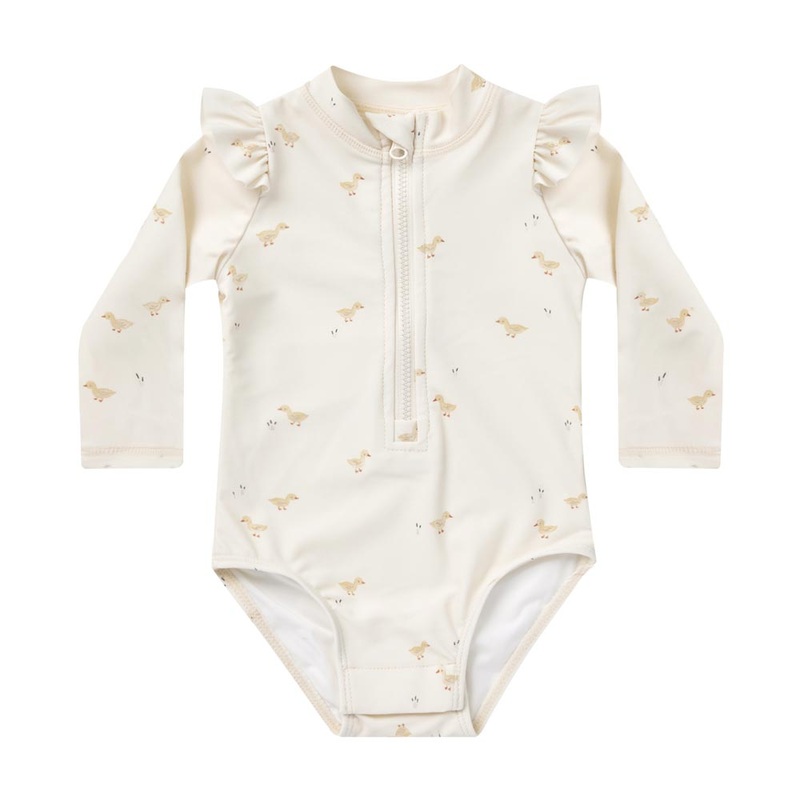 Quincy Mae Byron Rashguard One-Piece – Ivory Ducks (Size 0-3m) *CLEARANCE* 0-3m