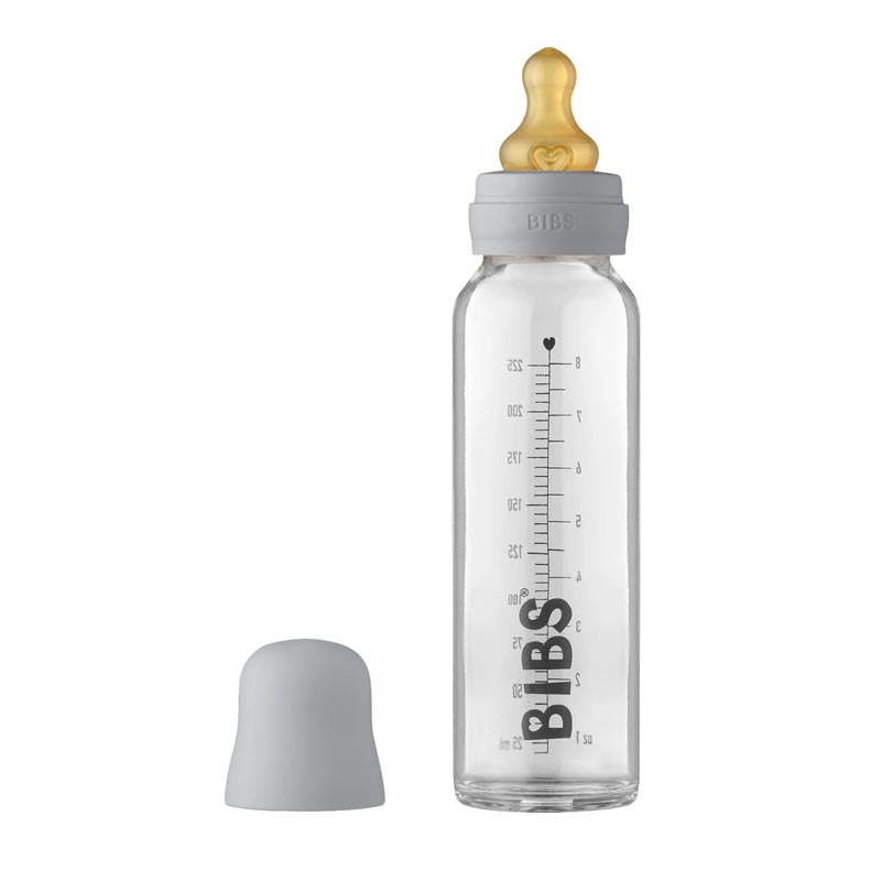 *Bibs Baby Glass Bottle Complete Set – 225mL *Slow Flow* Baby Blue