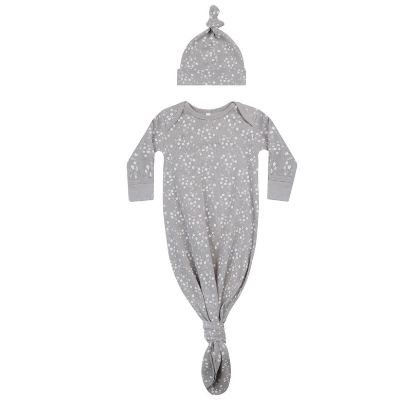 Quincy Mae Knotted Baby Gown & Cap – Periwinkle Fleur