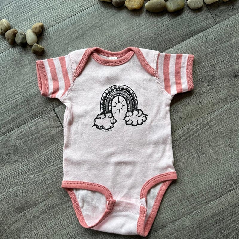 West Coast Karma Baby Onesie – Pink Stripe Rainbow 0-6m