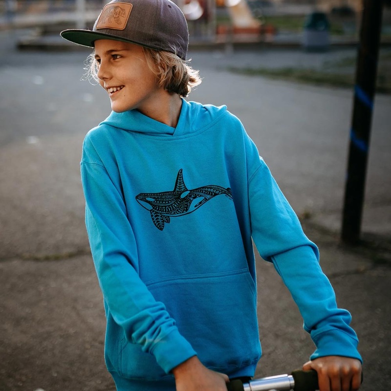 West Coast Karma Kids Hoodie – Turquoise Orca 2