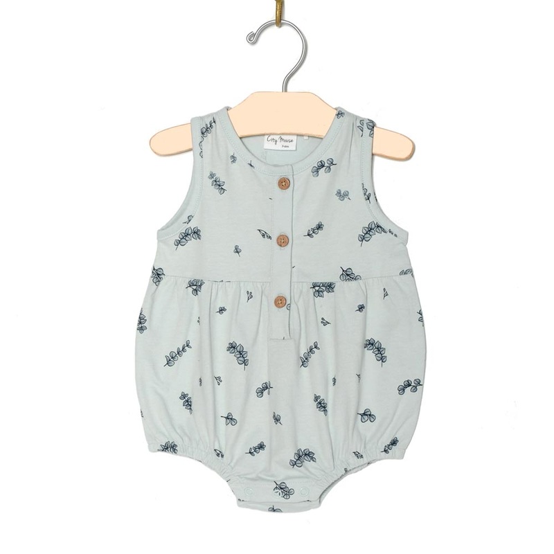 City Mouse Button Front Romper – Eucalyptus 9-12m