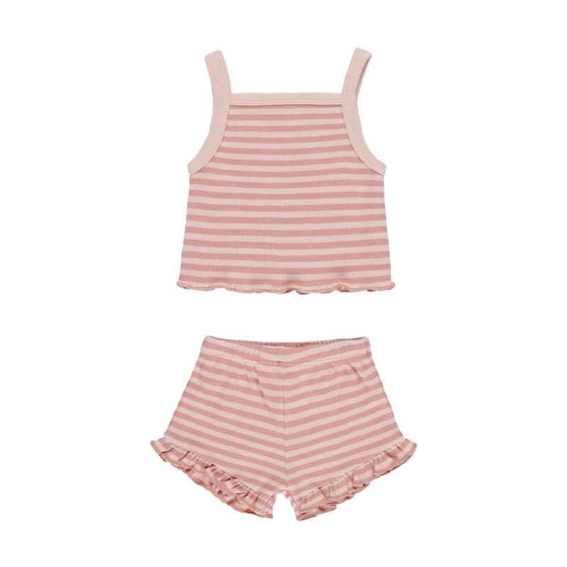Quincy Mae Evie Tank + Shortie Set – Pink Stripe (12-18m) 12-18m