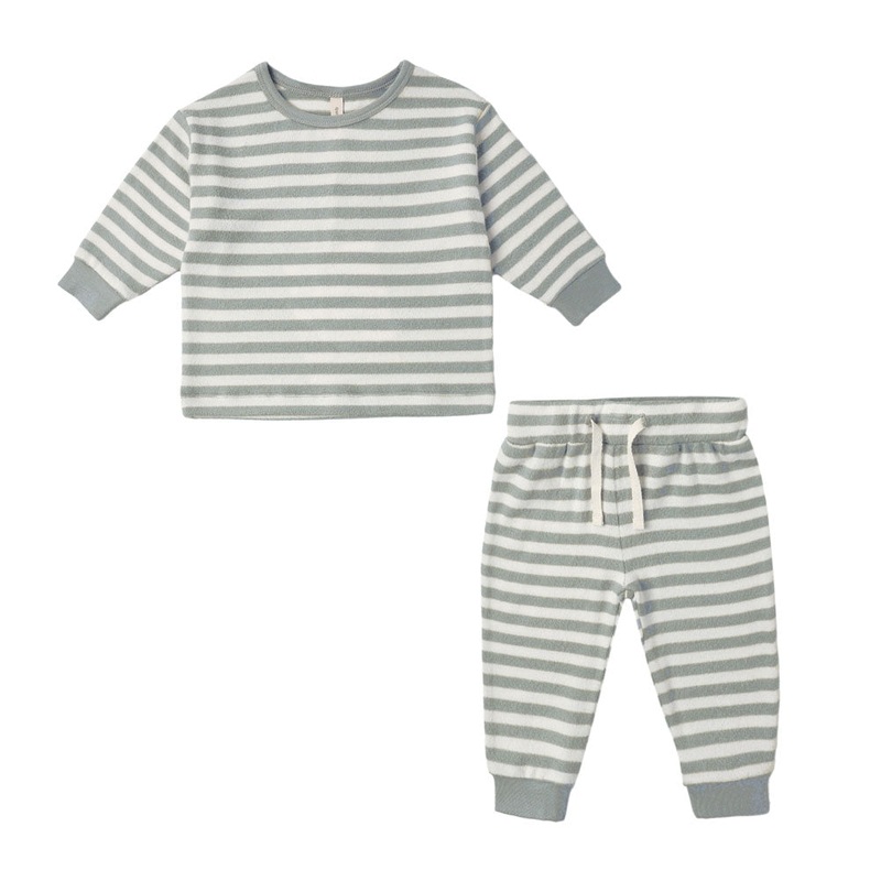 Quincy Mae Cozy Set – Blue Stripe 0-3m