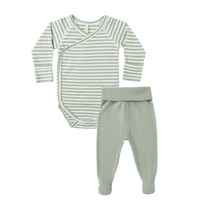 Quincy Mae Side Snap Bodysuit + Pant Set – Fern  Stripe Newborn