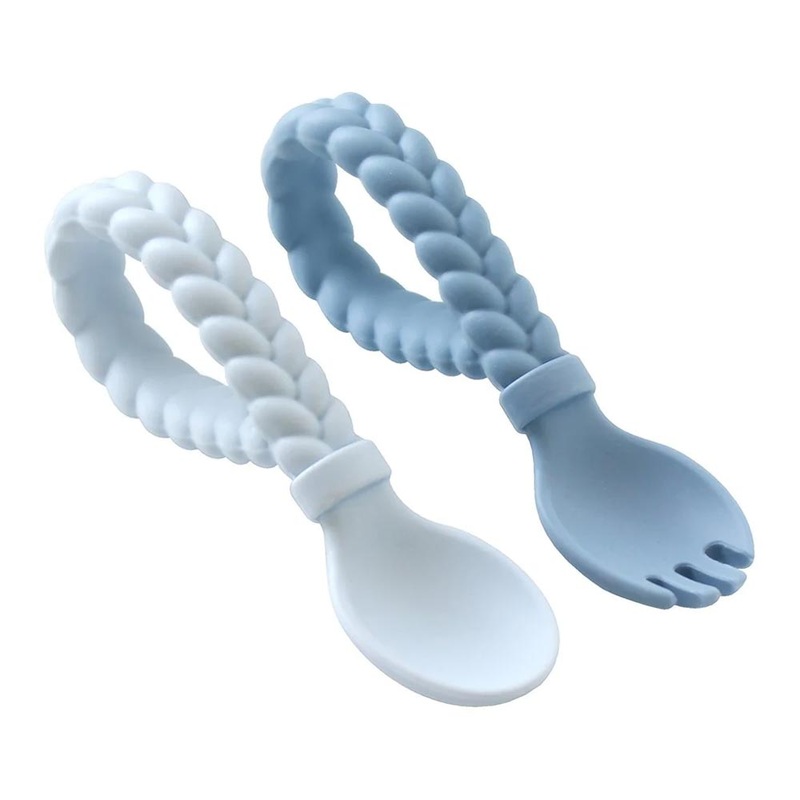 Itzy Ritzy Sweetie Spoons – Silicone Baby Fork & Spoon Set Blue