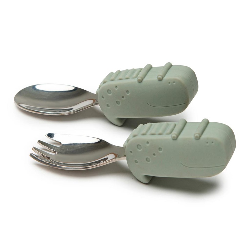 Loulou Lollipop Born to Be Wild Learning Spoon & Fork Set Alligator