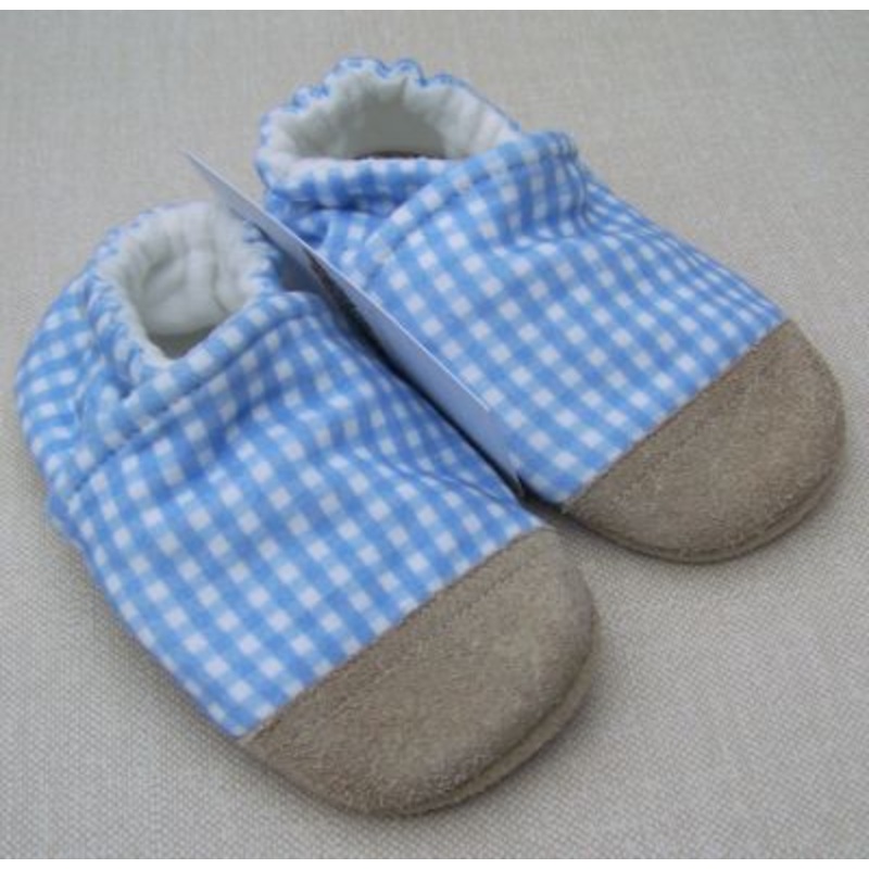 Snow and Arrow Cotton Knit Slippers – Blue Gingham (4T) 4t