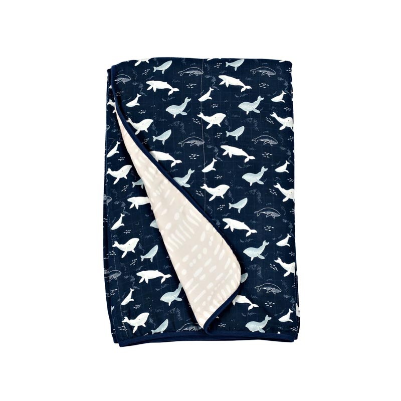 Loulou Lollipop Luxe Muslin Quilt Blanket – Whales