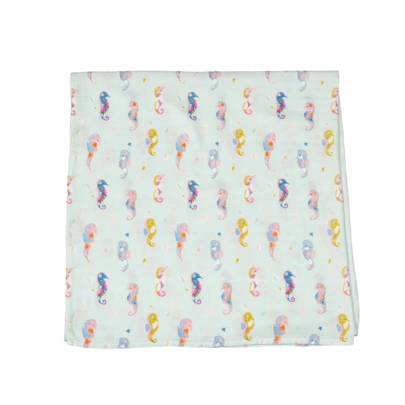 Loulou Lollipop Luxe Muslin Swaddle – Painterly Seahorse