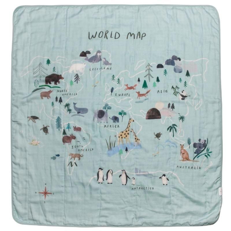 Loulou Lollipop Luxe Muslin Quilt Blanket – World Map