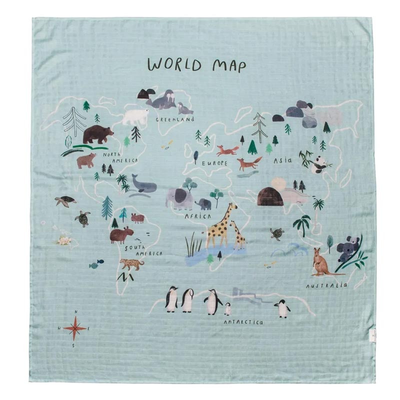Loulou Lollipop Muslin Swaddle – World Map