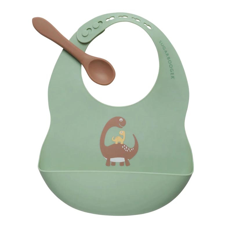 Sugarbooger Fresh & Messy Silicone Bib & Spoon Set Baby Dinosaur