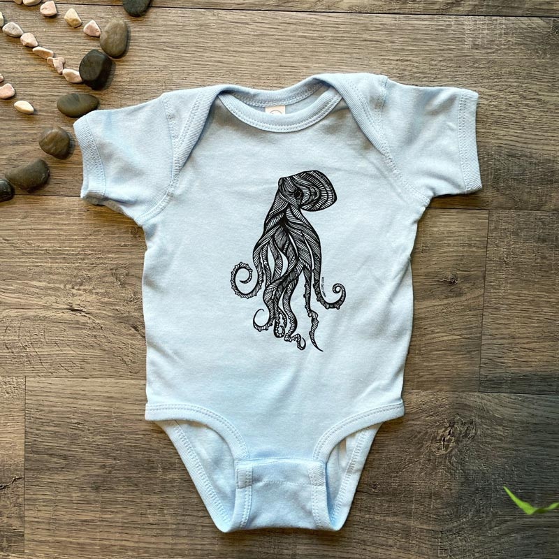 West Coast Karma Baby Onesie – Light Blue Octopus 0-6m