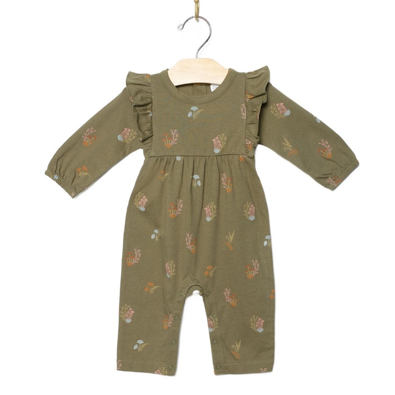 City Mouse Flutter Long Romper – Lichen Mushrooms 0-3m