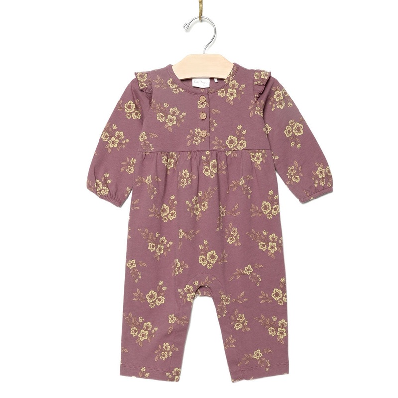 City Mouse Flutter Long Romper – Orchid Blooms 0-3m