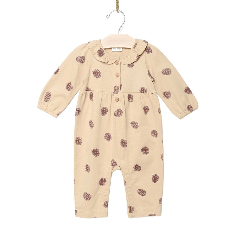 City Mouse Frill Collar Long Romper – Pinecones 0-3m