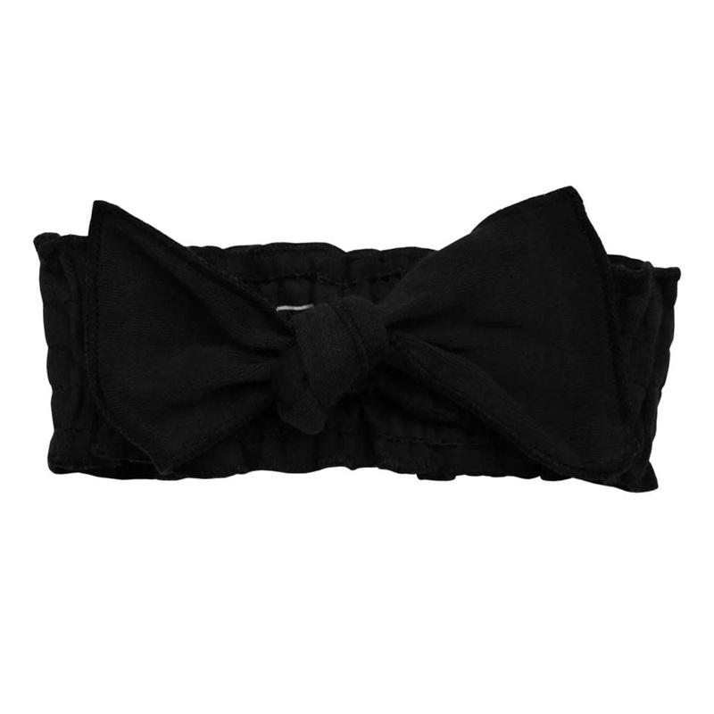 *L’ovedbaby Organic Smocked Tie Headband – Black 0-12m