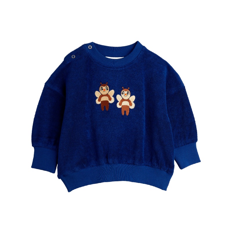 mini rodini bees terry baby sweatshirt blue 6/9m