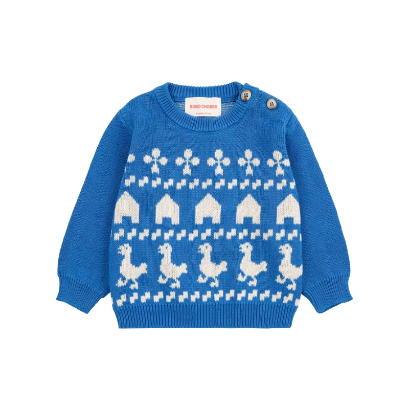 bobo choses farm jacquard sweater baby blue 3m