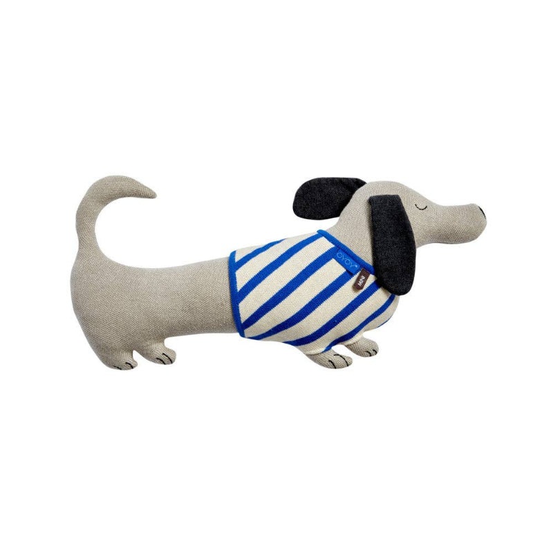 oyoy slinkii dog cushion beige/dark blue