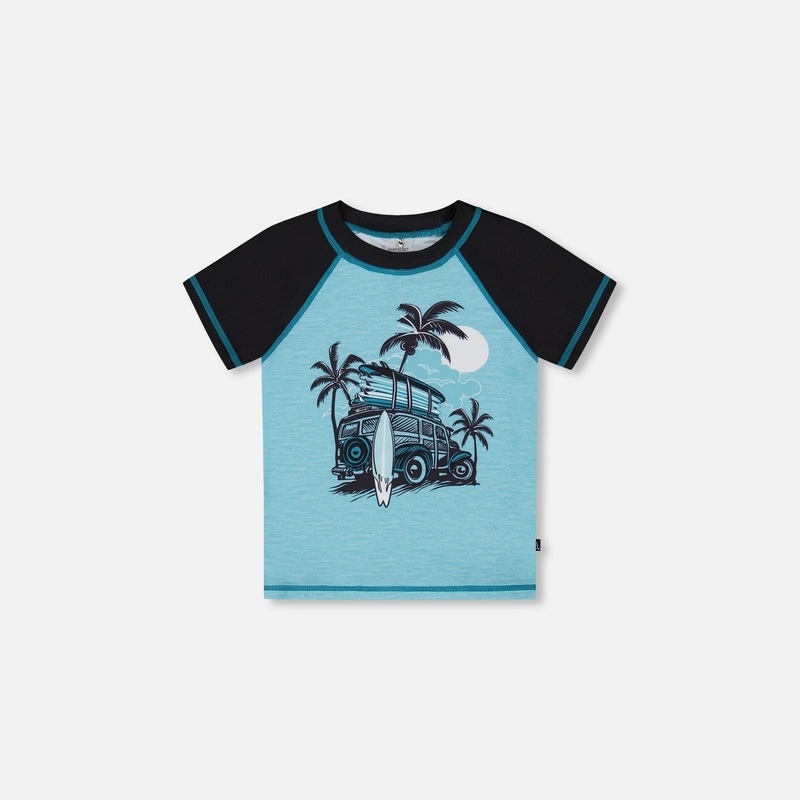 Deux Par Deux Short Sleeve Rashguard – Light Blue And Black 7-8 ANTHRACITE