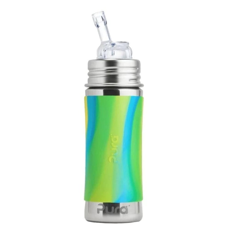 Pura Kiki Straw Stainless Steel Bottle 325ml – Aqua Swirl