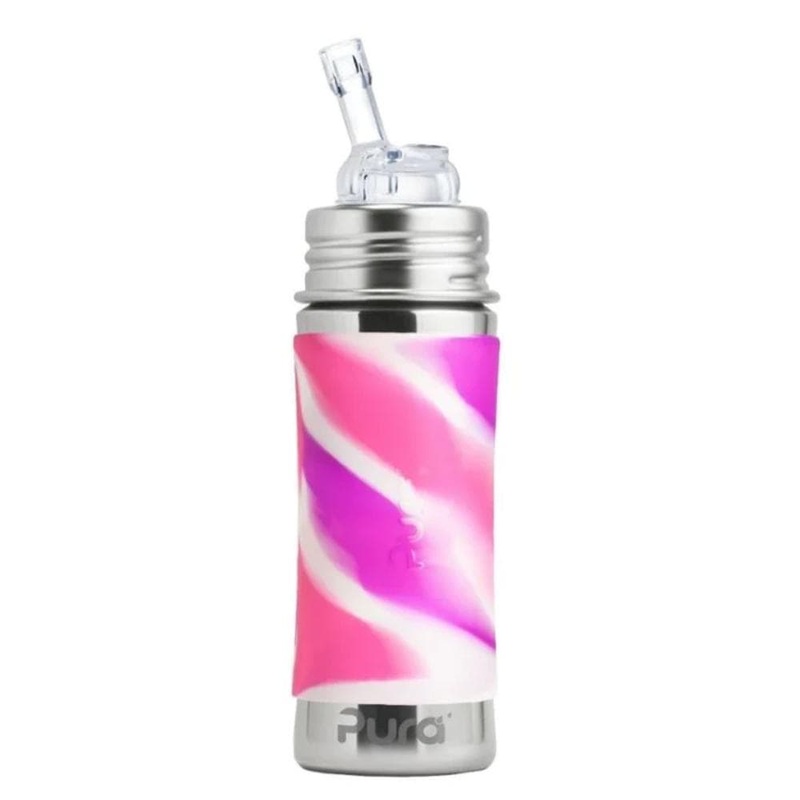 Pura Kiki Straw Stainless Steel Bottle 325ml – Pink Swirl