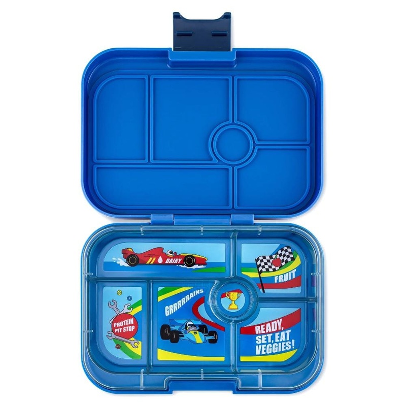 Yumbox Original 6 Compartment Bento Box – Surf Blue w/ Race Cars Tray