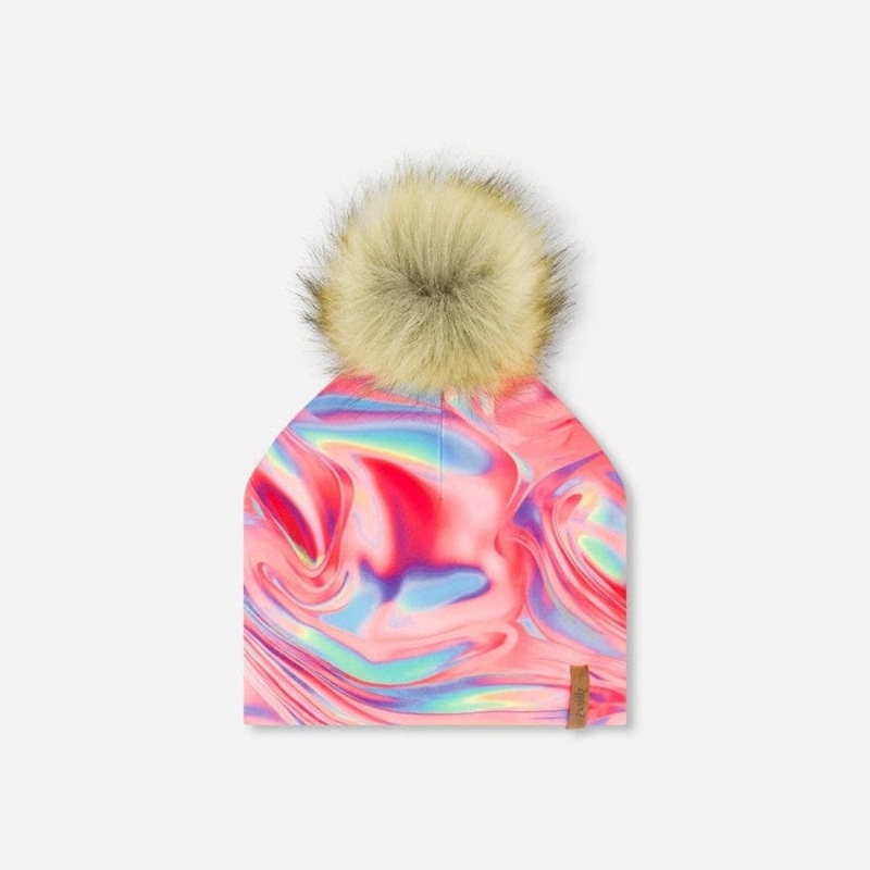 Deux Par Deux Jersey Hat with Pom Pom – Printed Marble 2-6Y PRINTED MARBLE