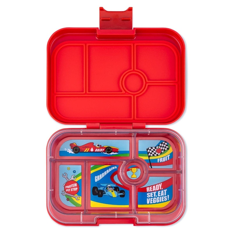 Yumbox Original 6 Compartment Bento Box – Roar Red w/ Racing Cars Tray