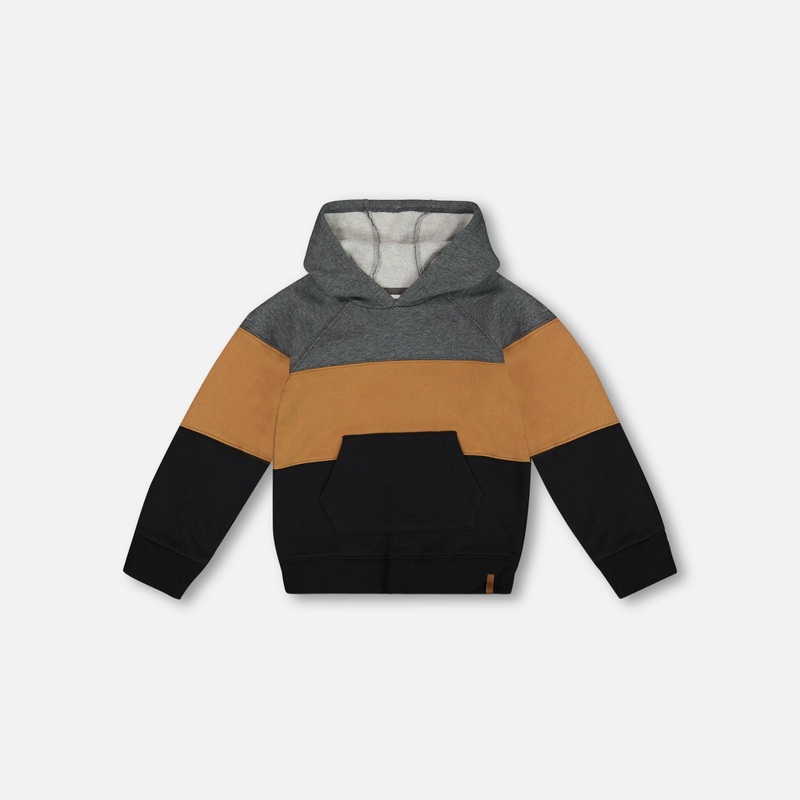 Deux Par Deux Colorblock Hooded Fleece Sweatshirt Dark Gray, Caramel And Black 6 ANTHRACITE