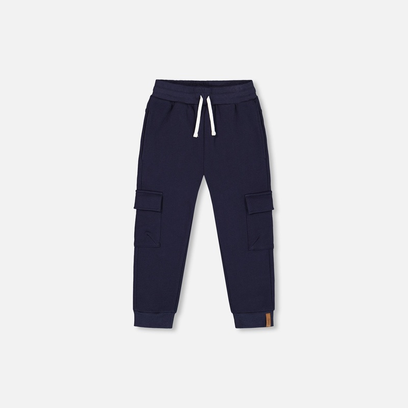 Deux Par Deux Fleece Sweatpants With Cargo Pockets Navy 2 PEACOAT