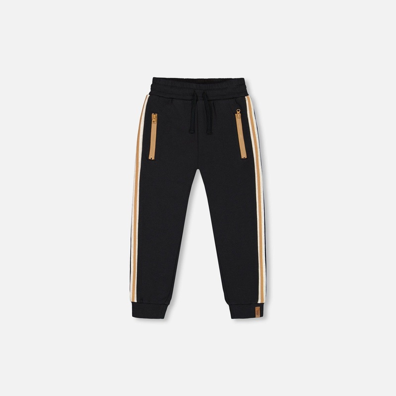 Deux Par Deux Fleece Sweatpants With Contrast Side Rib Black 2 ANTHRACITE