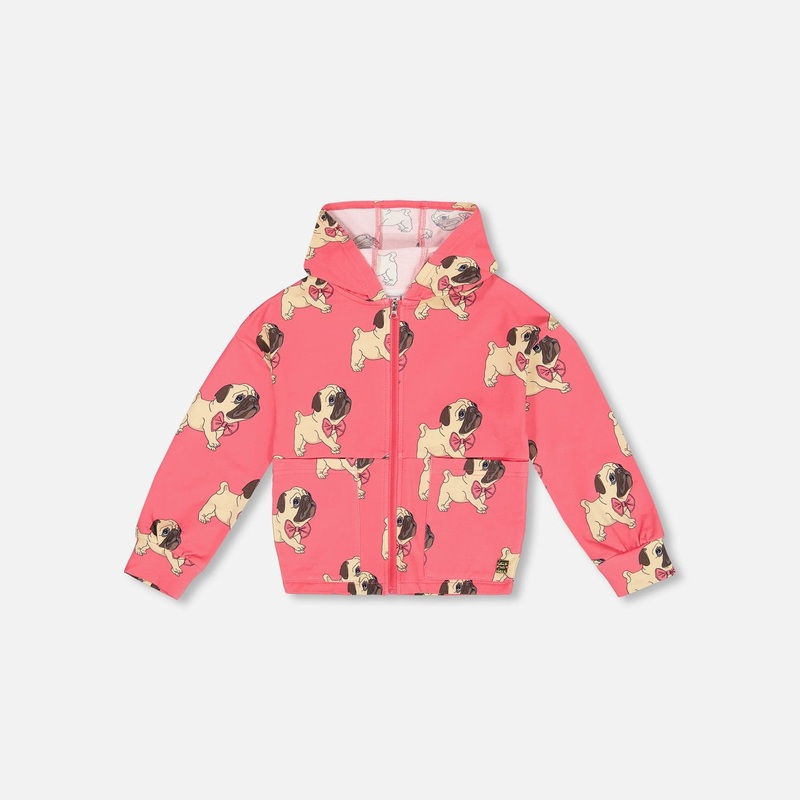 Deux Par Deux Fleece Hooded Cardigan – Printed Pug 5 PRINTED PUG