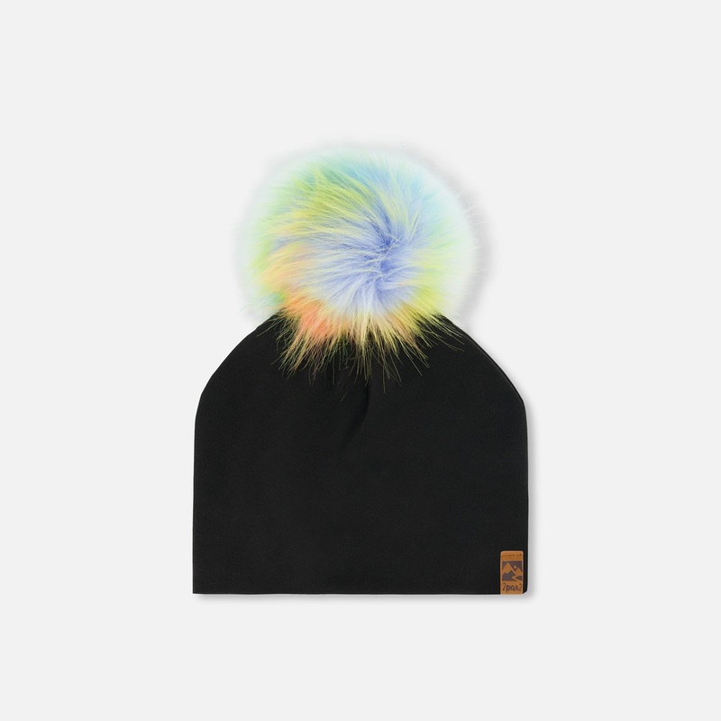 Deux Par Deux Jersey Hat with Pom Pom – Anthracite 6-24M ANTHRACITE