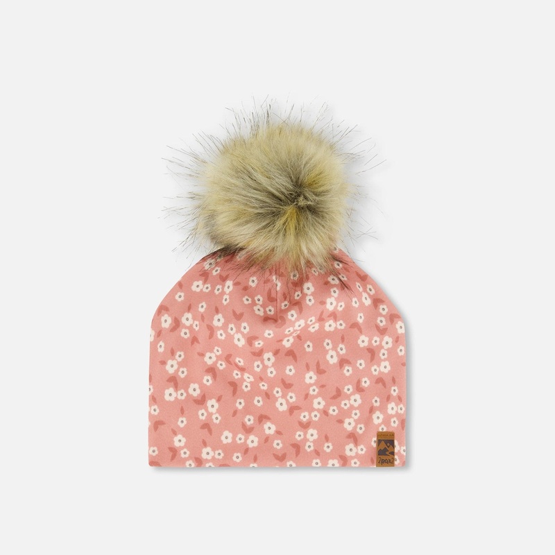 Deux Par Deux Jersey Hat with Pom Pom – Pink Mini Flowers 6-24M PINK MINI FLOWERS