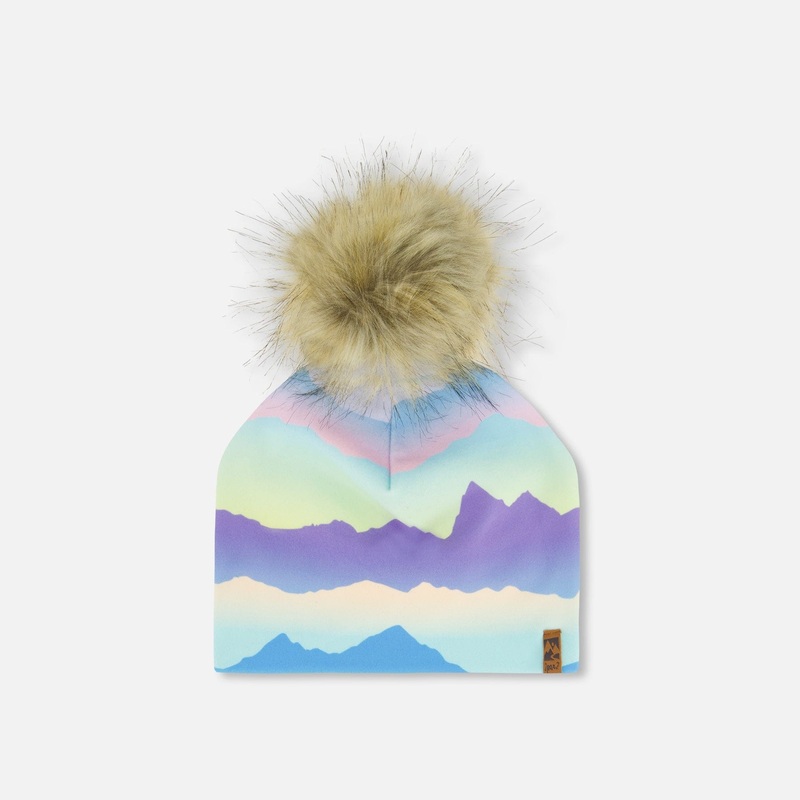 Deux Par Deux Jersey Hat with Pom Pom – Rainbow Mountains 6-24M RAINBOW MOUNTAINS