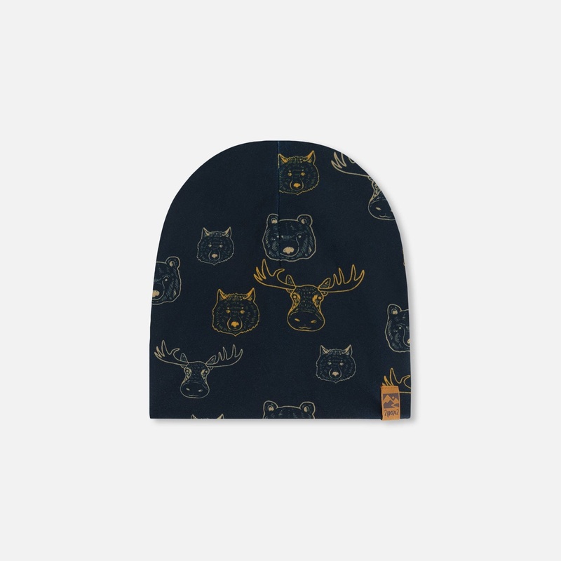 Deux Par Deux Jersey Beanie – Printed Animals 6-24M PRINTED ANIMALS