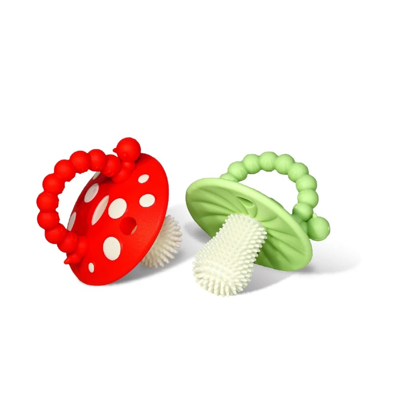 RaZbaby – Chompy Mushroom Silicone Teether 2pk – Red/Green