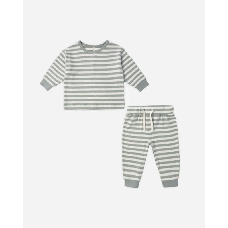 Quincy Mae Cozy Set – Blue Stripe 0-3 months